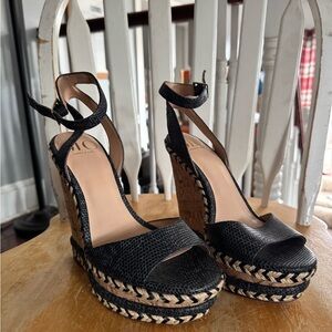 JLO Black Textured Wedge Heels